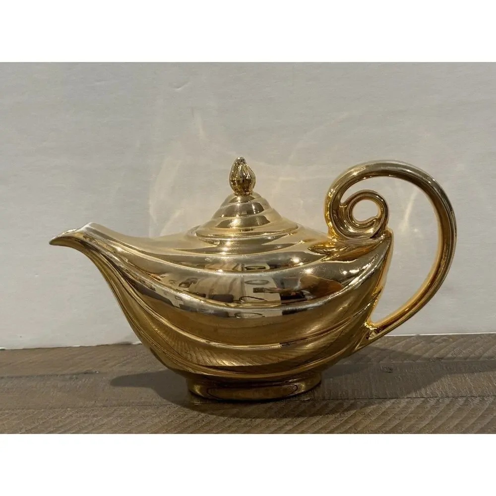 1950’s Golden Glo HALL Aladdin Teapot w Lid 22K Gold Porcelain See Pics For Wear